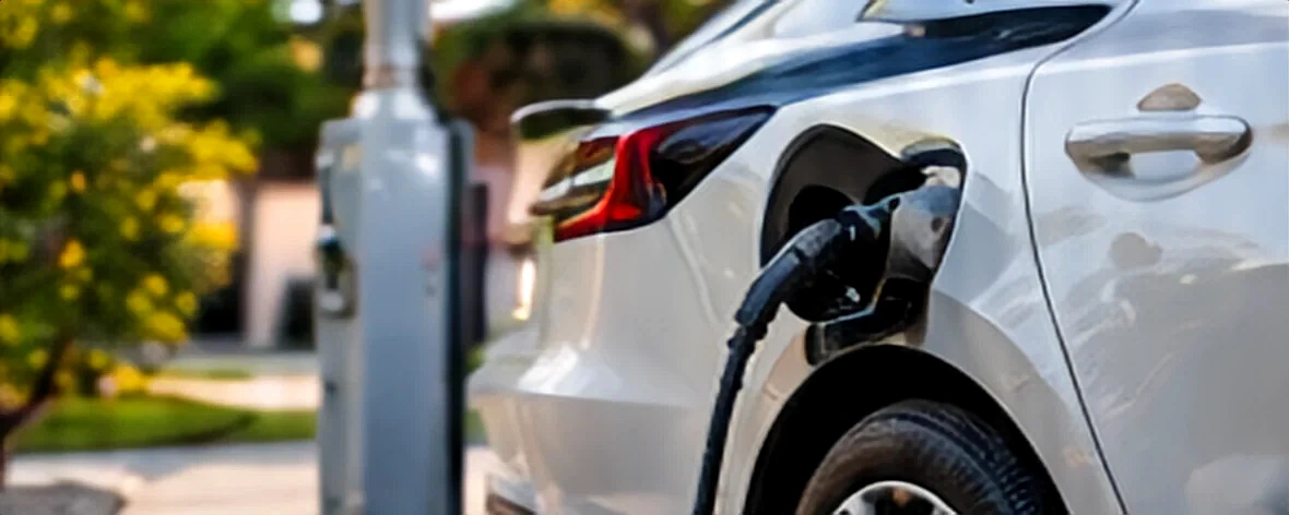 An electric car plugged in to charge.