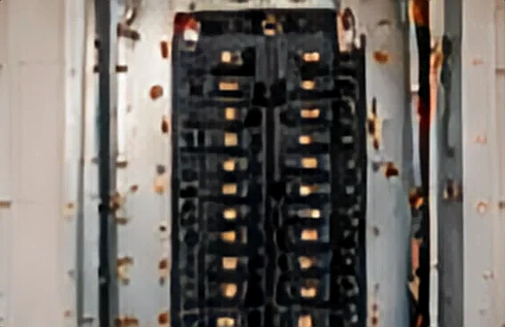 A breaker panel ready for an upgrade.
